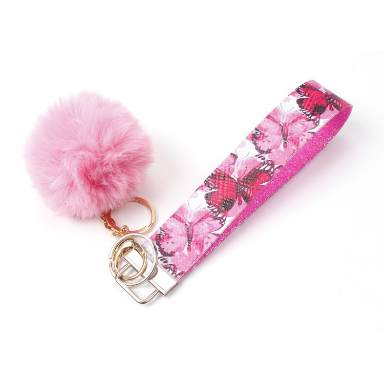 Wholesale PU Leather Fur Ball Keychain